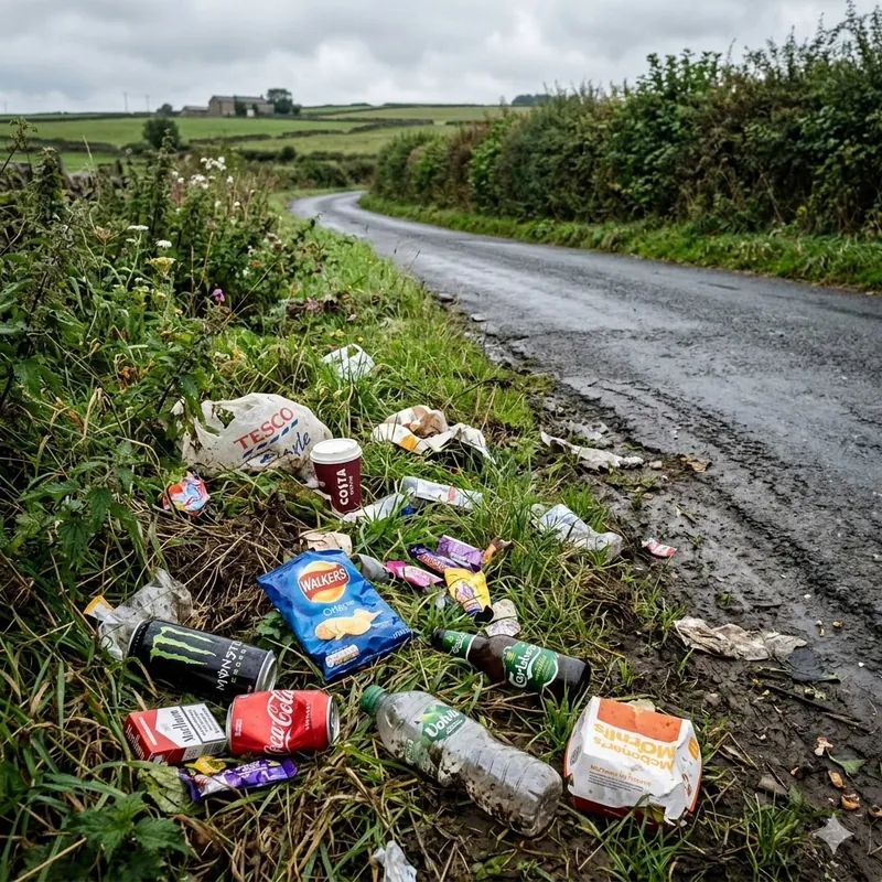 Litter on a roadside verge